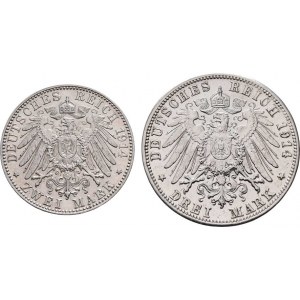 Bavorsko, Ludwig III., 1913 - 1918, 3 Marka 1914 D, 2 Marka 1914 D, KM.519,520 (Ag900),