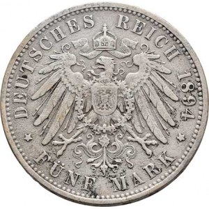 Prusko, Wilhelm II., 1888 - 1918, 5 Marka 1894 A, Berlín, KM.523 (Ag900), 27.302g,