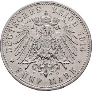 Prusko, Wilhelm II., 1888 - 1918, 5 Marka 1914 A - císař v uniformě, Berlín, KM.536