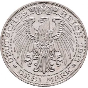 Prusko, Wilhelm II., 1888 - 1918, 3 Marka 1911 A - Universita Vratislav, KM.531