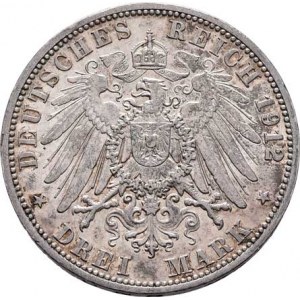 Prusko, Wilhelm II., 1888 - 1918, 3 Marka 1912 A, Berlín, KM.527 (Ag900), 16.647g,