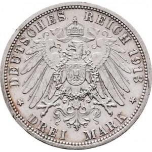 Prusko, Wilhelm II., 1888 - 1918, 3 Marka 1913 A - 25 let vlády, Berlín, KM.535