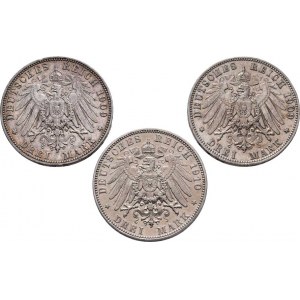 Sasko, Friedrich August III., 1904 - 1918, 3 Marka 2x 1909 E, 1910 E, Drážďany, KM.1267 (Ag900),