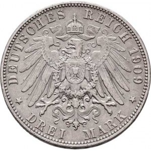 Sasko, Friedrich August III., 1904 - 1918, 3 Marka 1909 E, Drážďany, KM.1267 (Ag900), 16.473g,