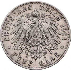 Württemberg, Wilhelm II., 1891 - 1918, 5 Marka 1901 F, Freudenstadt, KM.632 (Ag900),