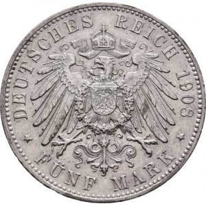 Württemberg, Wilhelm II., 1891 - 1918, 5 Marka 1908 F, Freudenstadt, KM.632 (Ag900),