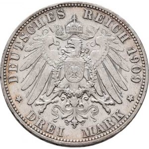 Württemberg, Wilhelm II., 1891 - 1918, 3 Marka 1909 F, Freudenstadt, KM.635 (Ag900),