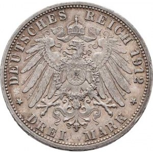 Württemberg, Wilhelm II., 1891 - 1918, 3 Marka 1912 F, Freudenstadt, KM.635 (Ag900),
