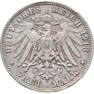 Württemberg, Wilhelm II., 1891 - 1918, 3 Marka 1913 F, Freudenstadt, KM.635 (Ag900),