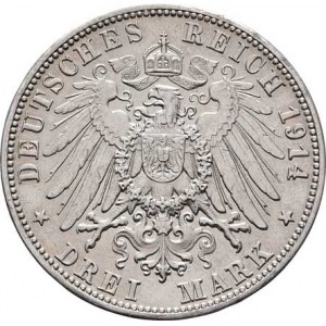 Württemberg, Wilhelm II., 1891 - 1918, 3 Marka 1914 F, Freudenstadt, KM.635 (Ag900),