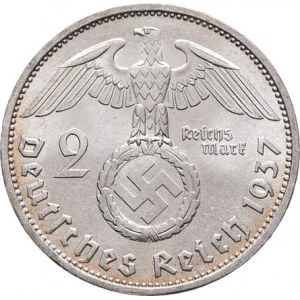 Německo - 3.říše, 1933 - 1945, 2 Marka 1937 F - Hindenburg, KM.93 (Ag625), 7.942g,