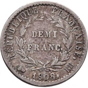 Francie, Napoleon I. - císař, 1804 - 1814, 1815, 1/2 Frank 1808 BB, Strasbourg, KM.680.3, 2.449g,