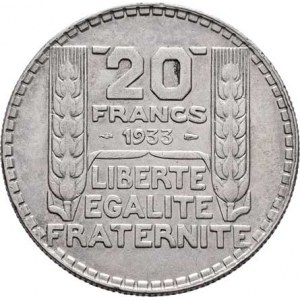 Francie, III.republika, 1871 - 1940, 20 Frank 1933, Paříž, KM.879 (Ag680), 19.937g,