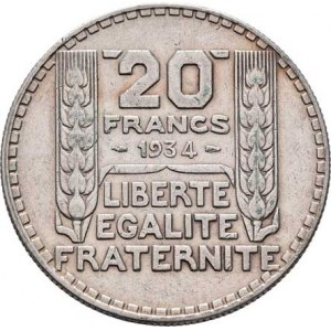 Francie, III.republika, 1871 - 1940, 20 Frank 1934, Paříž, KM.879 (Ag680), 19.955g,
