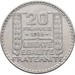 Francie, III.republika, 1871 - 1940, 20 Frank 1938, Paříž, KM.879 (Ag680), 19.864g,