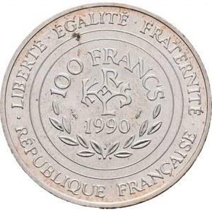 Francie, V.republika, 1959 -, 100 Frank 1990 - Karel Veliký, Y.982 (Ag900),