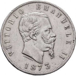 Itálie, Viktor Emanuel II., 1861 - 1878, 5 Lira 1873 M-BN, Milano, KM.8.3 (Ag900), 24.960g,