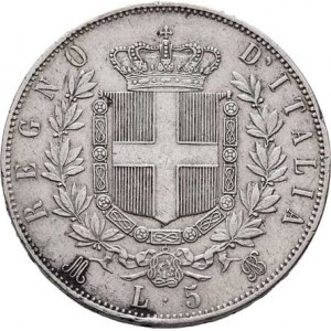 Itálie, Viktor Emanuel II., 1861 - 1878, 5 Lira 1873 M-BN, Milano, KM.8.3 (Ag900), 24.960g,
