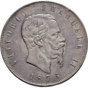 Itálie, Viktor Emanuel II., 1861 - 1878, 5 Lira 1876 R, Řím, KM.8.4 (Ag900), 24.972g, hrany,