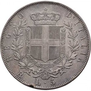 Itálie, Viktor Emanuel II., 1861 - 1878, 5 Lira 1876 R, Řím, KM.8.4 (Ag900), 24.972g, hrany,