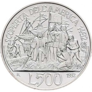 Itálie, republika, 1946 -, 500 Lira 1992 R - Kryštof Kolumbus, KM.150 (Ag835),