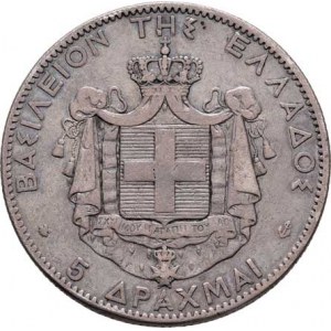 Řecko, Georg I., 1863 - 1913, 5 Drachma 1876 A, Paříž, KM.46 (Ag900), 24.746g,