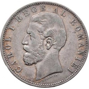 Rumunsko, Karel I. - jako král, 1881 - 1914, 5 Lei 1883 B, Bukurešť, KM.17.1 (Ag900), 24.759g,
