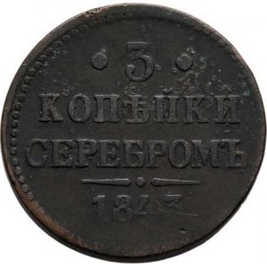 Rusko, Mikuláš I., 1825 - 1855, 3 Kopějka 1843 EM(?), Jekatěrinburg, Cr.146.1 (Cu),