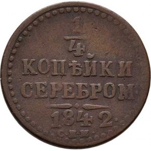 Rusko, Mikuláš I., 1825 - 1855, 1/4 Kopějka 1842 SPM, Petrohrad, Uzd.3360 (XV.A/a),