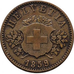 Švýcarsko, republika, 20 Rap 1859 B, KM.7 (bilon), 3.085g, pěkná patina R!
