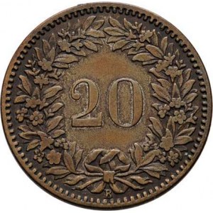 Švýcarsko, republika, 20 Rap 1859 B, KM.7 (bilon), 3.085g, pěkná patina R!