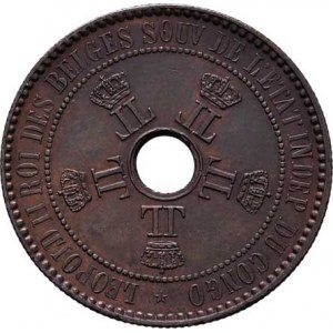 Belgické Kongo, Leopold II., 1865 - 1909, 5 Cent 1887, KM.3 (Cu), 9.949g, nep.hr., nep.rysky,