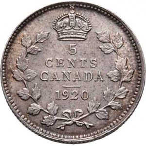 Kanada, George V., 1910 - 1936, 5 Cent 1920, KM.22a (Ag800), 1.166g, skvrnky, patina,