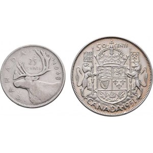 Kanada, George VI., 1936 - 1952, 50 Cent 1951, 25 Cent 1943, KM.45,35 (Ag800),