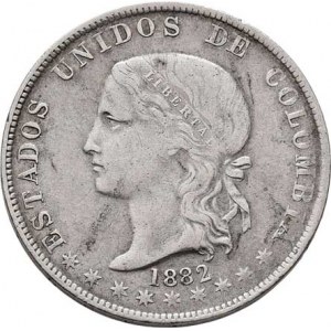 Kolumbie, republika, 1819 -, 5 Decimos 1882, Bogota, KM.161.1 (Ag835), 12.245g,