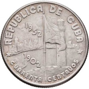Kuba, republika, 1898 -, 40 Centavos 1952 - 50 let republiky, KM.25 (Ag900),