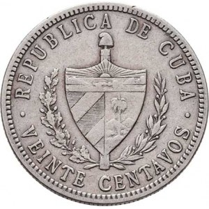 Kuba, republika, 1898 -, 20 Centavos 1915, KM.13.2 (Ag900), 4.938g, nep.hr.,