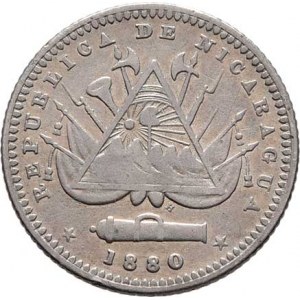 Nikaragua, republika, 1839 -, 10 Centavos 1880 H, Birmingham-Heaton, KM.3 (Ag800),