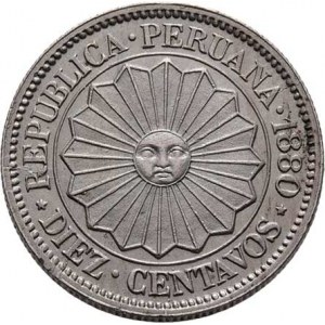Peru, republika, 1822 -, 10 Centavos 1880 - provizorní emise, KM.198 (CuNi),