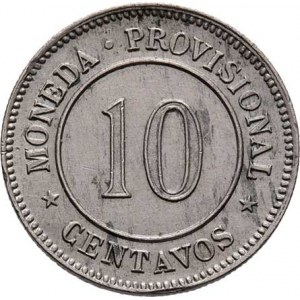 Peru, republika, 1822 -, 10 Centavos 1880 - provizorní emise, KM.198 (CuNi),