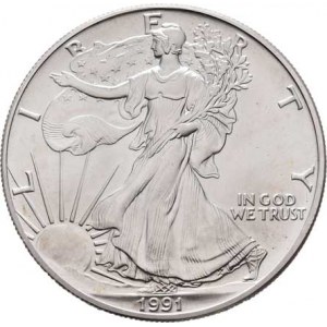USA, Dolar 1991, KM.273 (Ag999, 1 unce), 31.450g