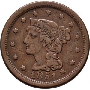 USA, Cent 1851 - Braided Hair, KM.67 (Cu), 10.469g,