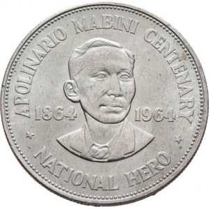 Filipiny, republika, 1903 -, Peso 1964 - Apolinario Mabini, KM.194 (Ag900,