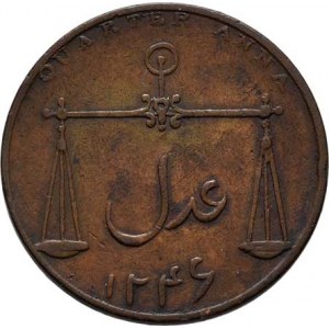 Indie - Britská východoindická společnost - Bombay, 1/4 Anna, AH.1246 = 1830, KM.231.1, 6.411g, dr.