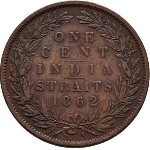 Straits Setlements, Victoria, 1837 - 1901, Cent 1862, KM.6 (měď), 9.229g, nep.hr., nep.rysky,