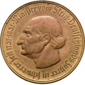 Nouzovky Westfálska, 10.000 Marek 1923 - von Stein, zlacený bronz 44 mm,