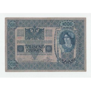 Československo - kolkované prozatímní státovky, 1000 Koruna 1902 - kolkovaná, série 1195, BHK.6,