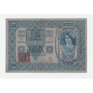 Československo - kolkované prozatímní státovky, 1000 Koruna 1902 - kolkovaná, série 1195, BHK.6,