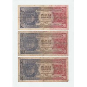 Československo - bankovky Národ. banky Československé, 20 Koruna 1926, séie CHf, Kf, Qf, BHK.21b2,