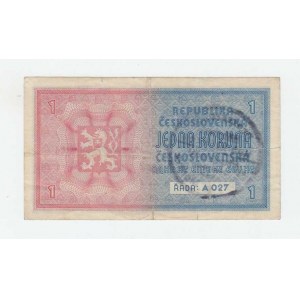 Protektorát Čechy a Morava, 1939 - 1945, 1 Koruna b.l. - ruční přetisk, série A027, BHK.28a,